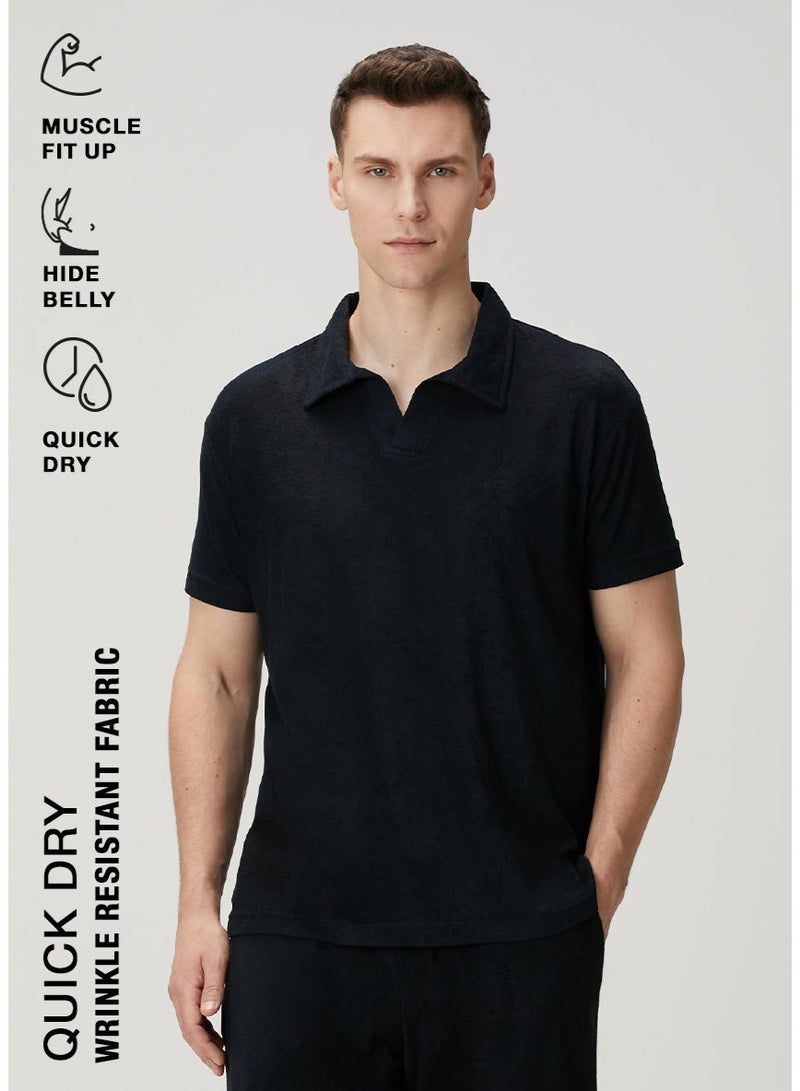 Simpleqloth | Muscle Up Fit: Dark Navy Modal Polo Towel Tshirt – Defining the Masculine Silhouette - Image 1